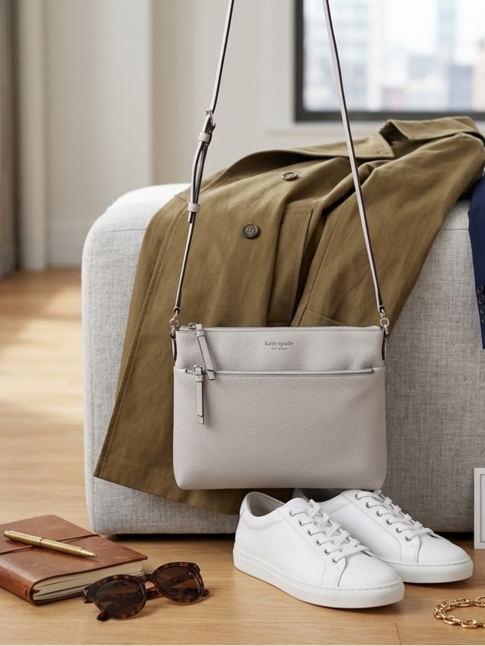 kate spade Poppy Gray Leather Crossbody Bag